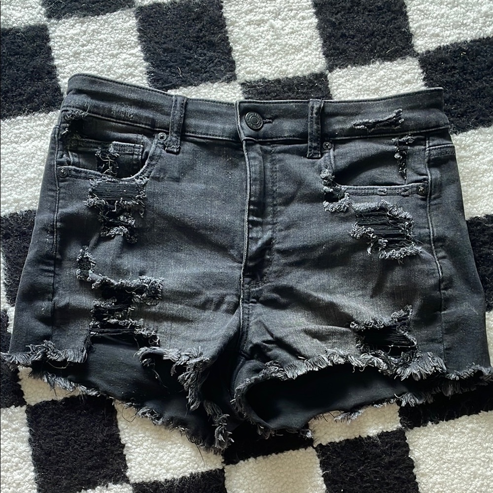 American Eagle Black Distressed Jean Shorts